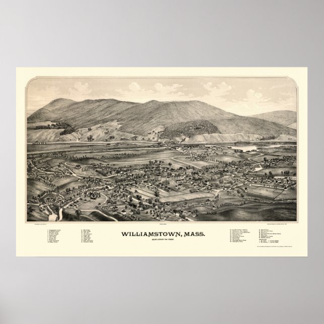 Póster Williamstown, Mapa Panorâmico MÃE - 1889 (Frente)
