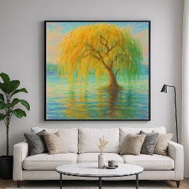 Poster Willow in Water - Pastel Painting Style Art