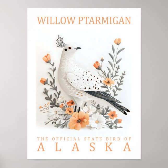 Poster Willow Ptarmigan Bird do Alaska EUA Viagem (Frente)