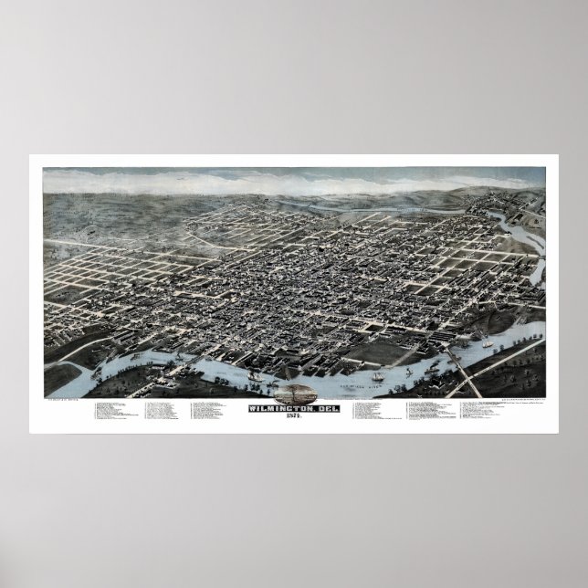 Póster Wilmington, DE Panorâmica - 1874 (Frente)