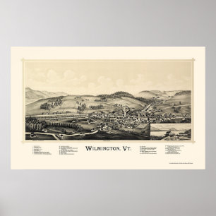 Póster Wilmington, mapa panorâmico do VT - 1891