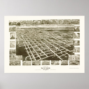 Póster Wilson, mapa panorâmico do NC - 1908