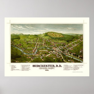 Poster Winchester, mapa panorâmico do NH - 1887
