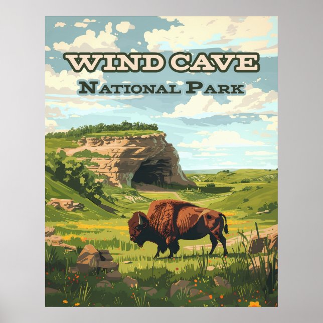 Poster Wind Cave National Park Bison South Dakota (Frente)