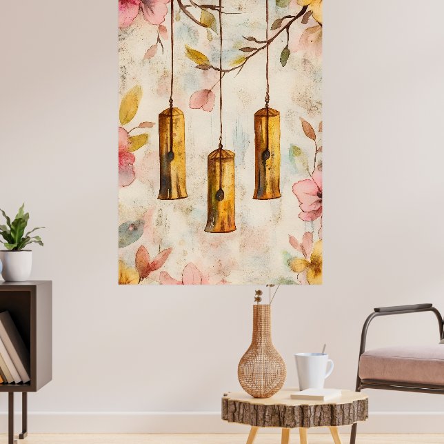Poster Wind chimes suspended from a flowering branch.  (Sala de Estar 3)
