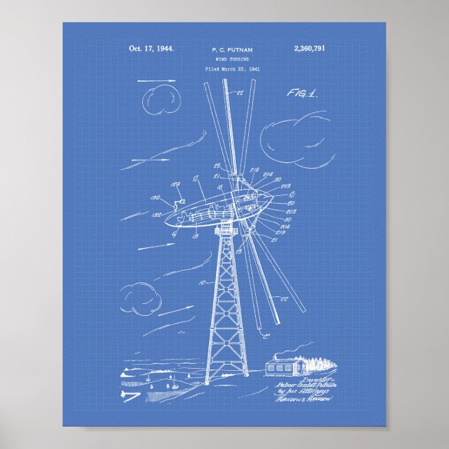 Póster Wind Turbine 1944 - Projeto de arte patenteada (Frente)