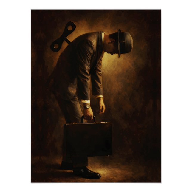 Póster Wind-Up Office Man Surreal Routine Grind Oil Paint (Frente)