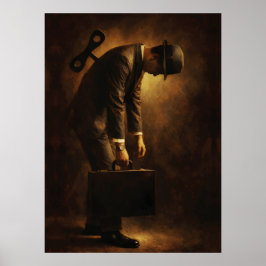 Poster Wind-Up Office Man Surreal Routine Grind Oil Paint