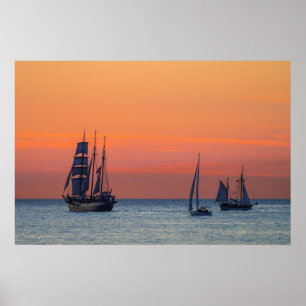 Póster Windjammer e por do sol no mar Báltico