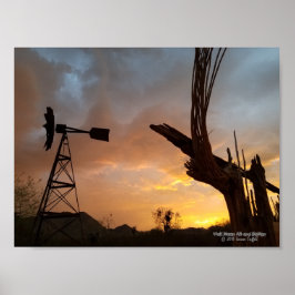 Póster Windmill Saguaro Cactus Skeleton Arizona Sunset
