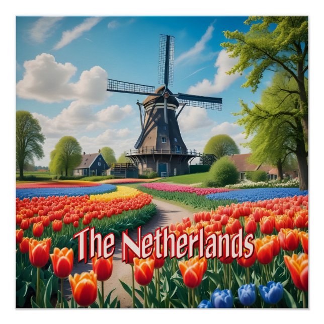 Póster Windmill & Tulips Países Baixos (Frente)