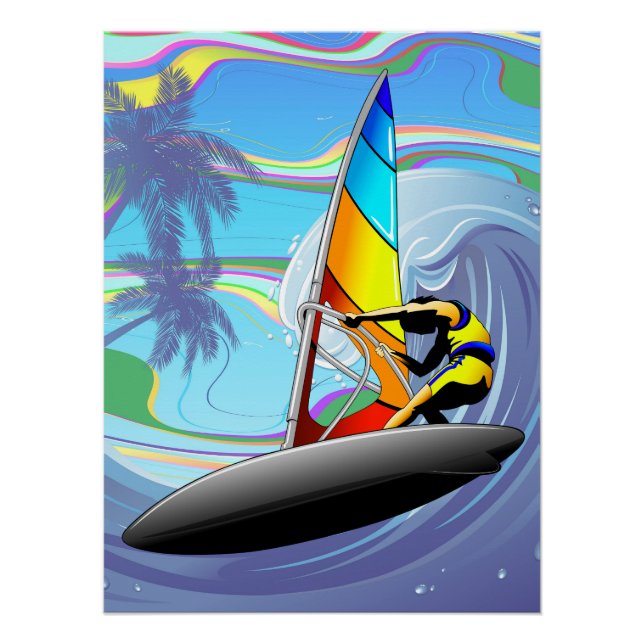 Póster WindSurfer em ondas grandes no oceano (Frente)