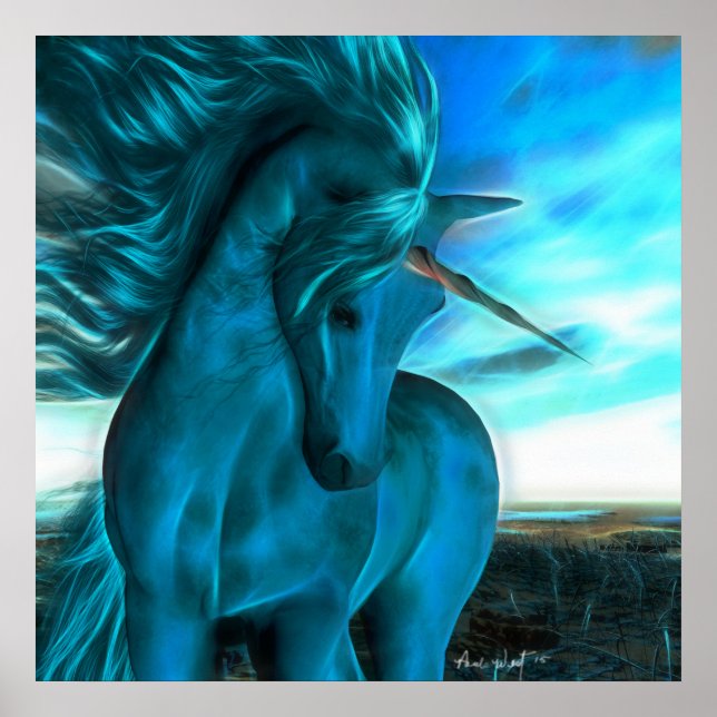 Póster Windswept Unicorn no Azure (Frente)