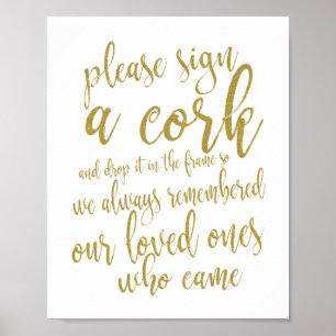 Poster Wine Cork Wedding Guest Book Gold 8x10 Sign