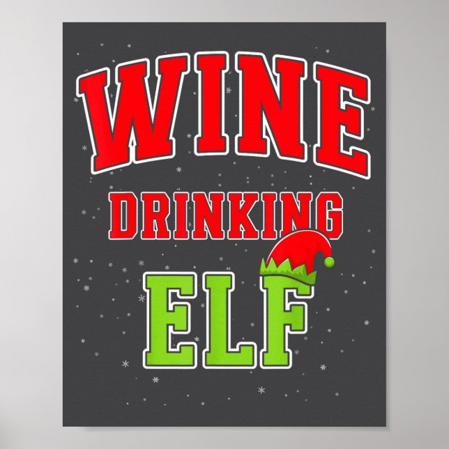 Poster Wine Drinking Elf Christmas Family Matching Group  (Frente)