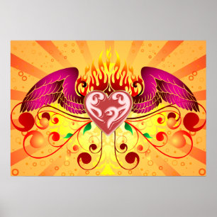 Póster Winged Flaming Heart