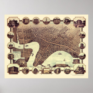Poster Winnipeg, MB, mapa panorâmico de Canadá - 1884