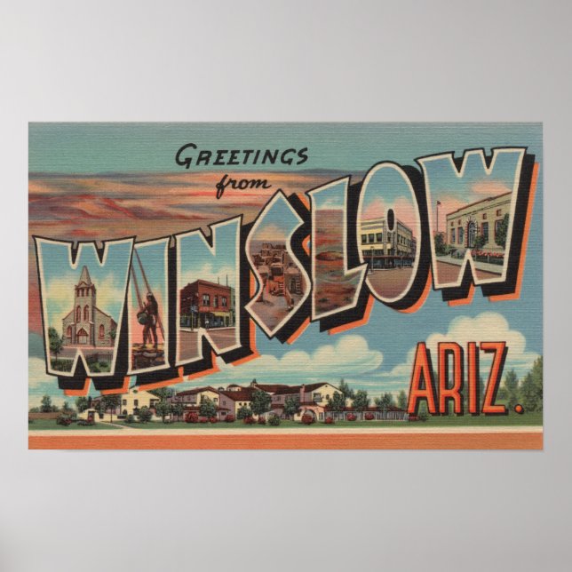 Póster Winslow, Arizona - Cenas com Letras Grandes (Frente)