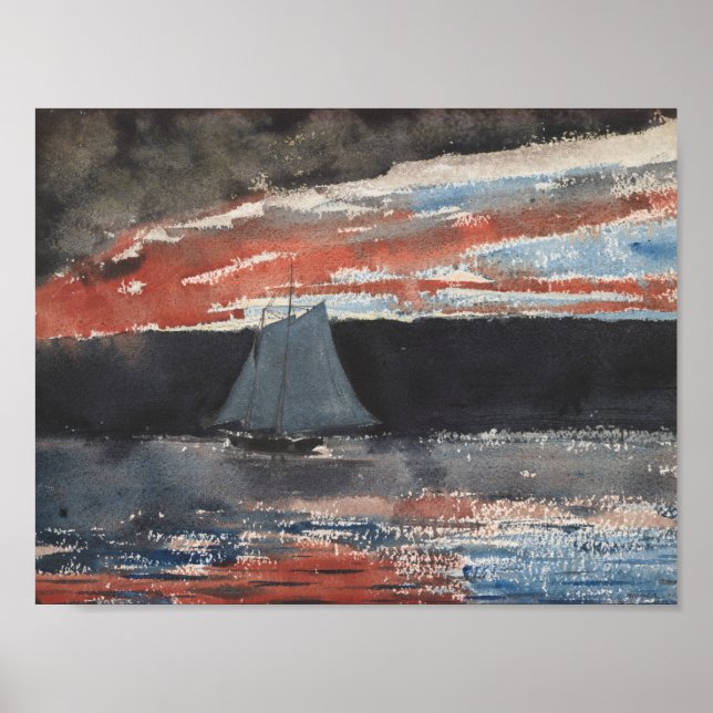 Póster Winslow Homer - Schooner no Sunset (Frente)