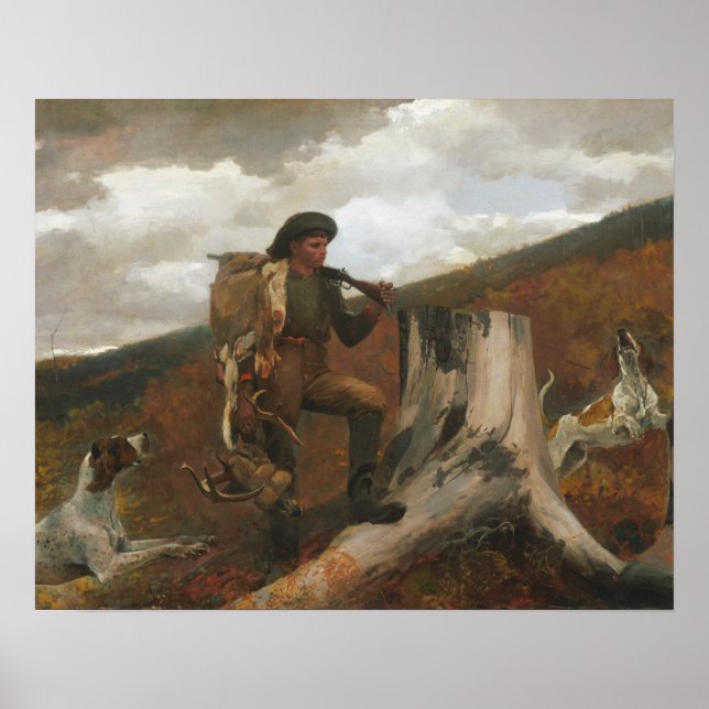 Póster Winslow Homer - Um caçador e cães (Frente)