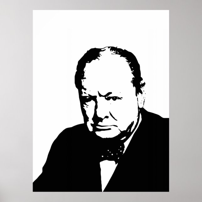 Póster Winston Churchill - arte do vetor preto e branco (Frente)