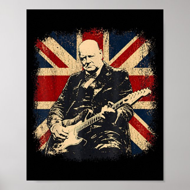 Poster Winston Churchill Tocando Rocker de Guitarra Elétr (Frente)