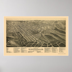 Poster Winston-Salem, NC Panorâmica Map - 1891