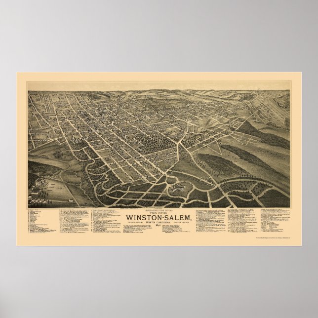 Poster Winston-Salem, NC Panorâmica Map - 1891 (Frente)