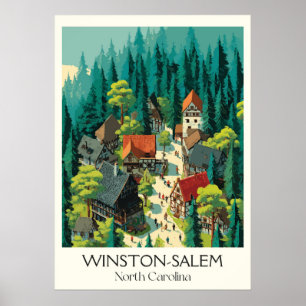 Poster Winston-Salem NC Vintage Arte Histórica da Aldeia
