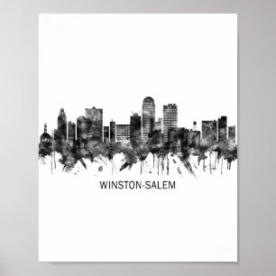 Poster Winston-Salem North Carolina Skyline BW