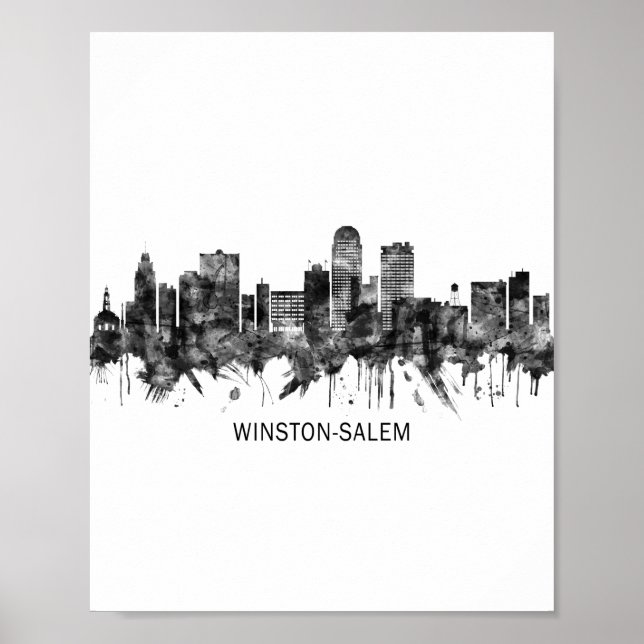 Poster Winston-Salem North Carolina Skyline BW (Frente)