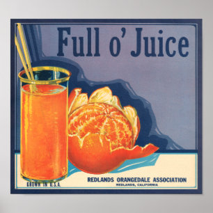 Poster Wintage Cheio o' Suice Laranja Fruta Rótulo