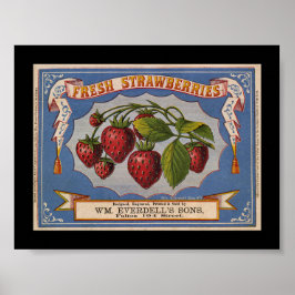 Póster Wintage Strawberry Fruta Rótulo