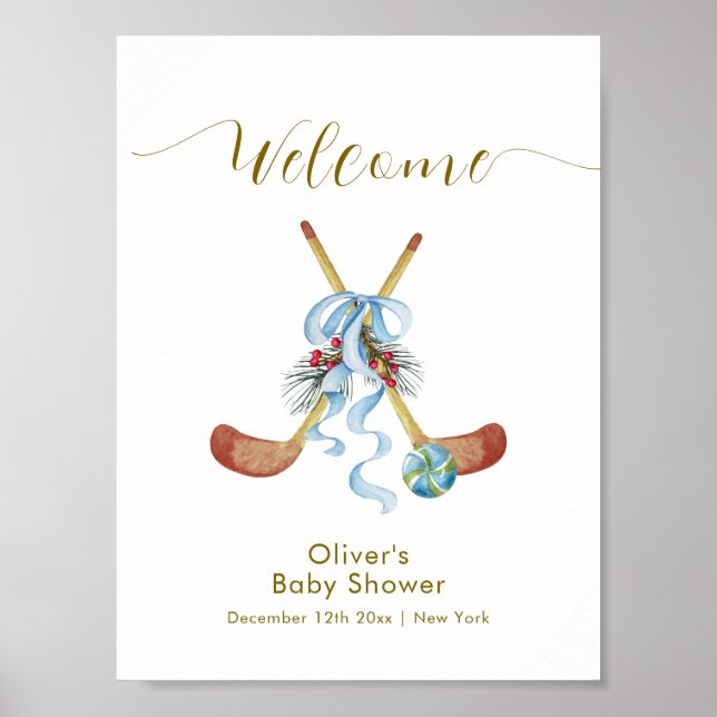 Poster Winter All Star Bow Hockey Baby Shower Welcome (Frente)