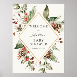 Poster Winter Baby Shower Evergreen Poinsettia Welcome Po