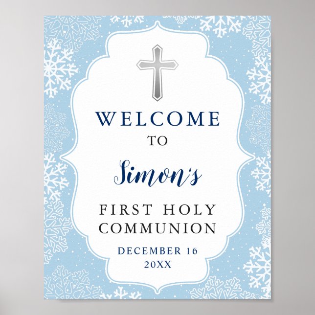 Poster Winter Blue Snowflakes Boy First Santa Commune (Frente)