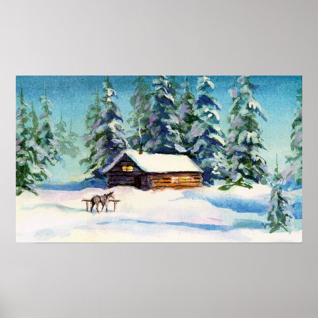 Poster WINTER CABIN & HORSE por SHARON SHARPE (Frente)