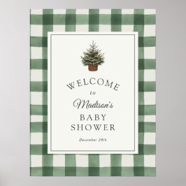 Poster Winter Evergreen and Plaid Baby Shower Welcome