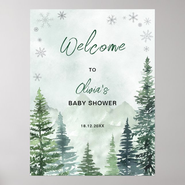 Poster Winter Forest Baby Shower Welcome (Frente)