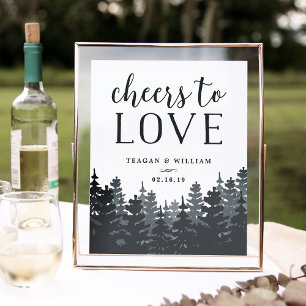 Poster Winter Forest Cheers to Love Wedding Bar Sign