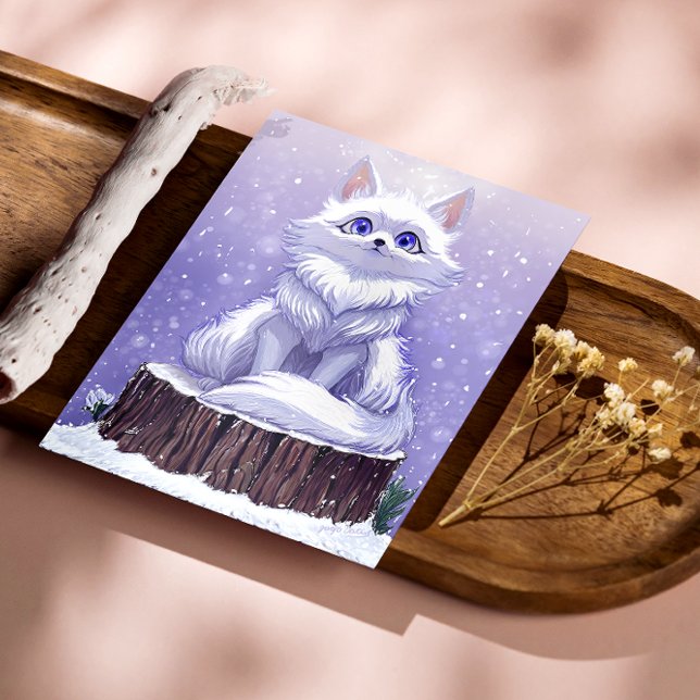 Póster Winter Guardian :Whimsical Arctic Fox wildlife (true Color Reference: This image shows colors and details like the final printed poster)