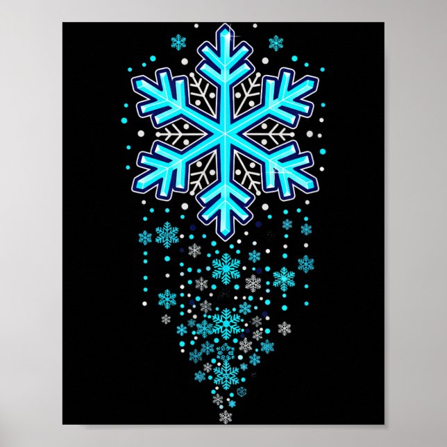 Poster Winter Holiday Apparel - Blue Snowflake Cascade, I (Frente)