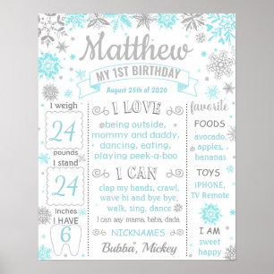 Poster Winter Onderland First Birday - Sinal de marco de 