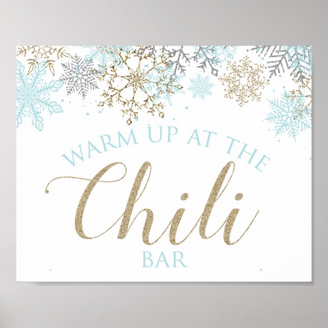 Poster Winter Onederland Chili Bar Sinal Blue Snowflakes (Frente)