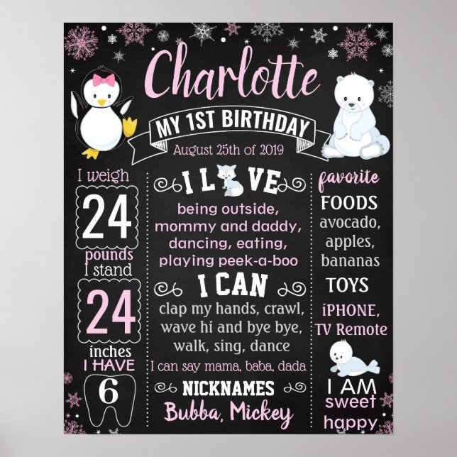 Poster Winter Onederland Penguin First Birthday (Primeiro (Frente)
