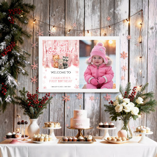 Poster Winter Onederland Pink First Photo Welcome Sign