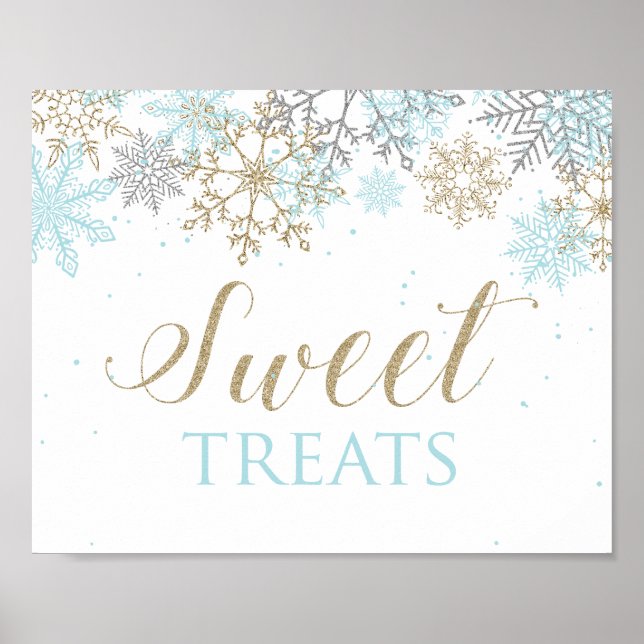Poster Winter Onederland Sweet Treats Sinal Blue Snowflak (Frente)