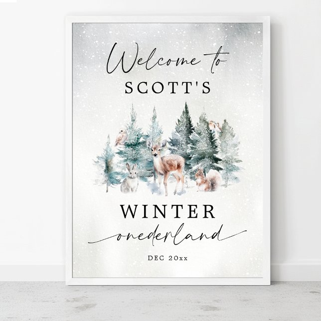 Poster Winter ONEderland Woodland 1st Birthday Welcome (Criador carregado)