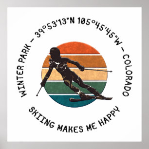 Poster Winter Park, Colorado - Woman Skier, Black Text