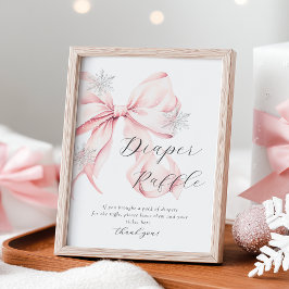 Poster Winter Pink Bow Diaper Raffle Table Sign